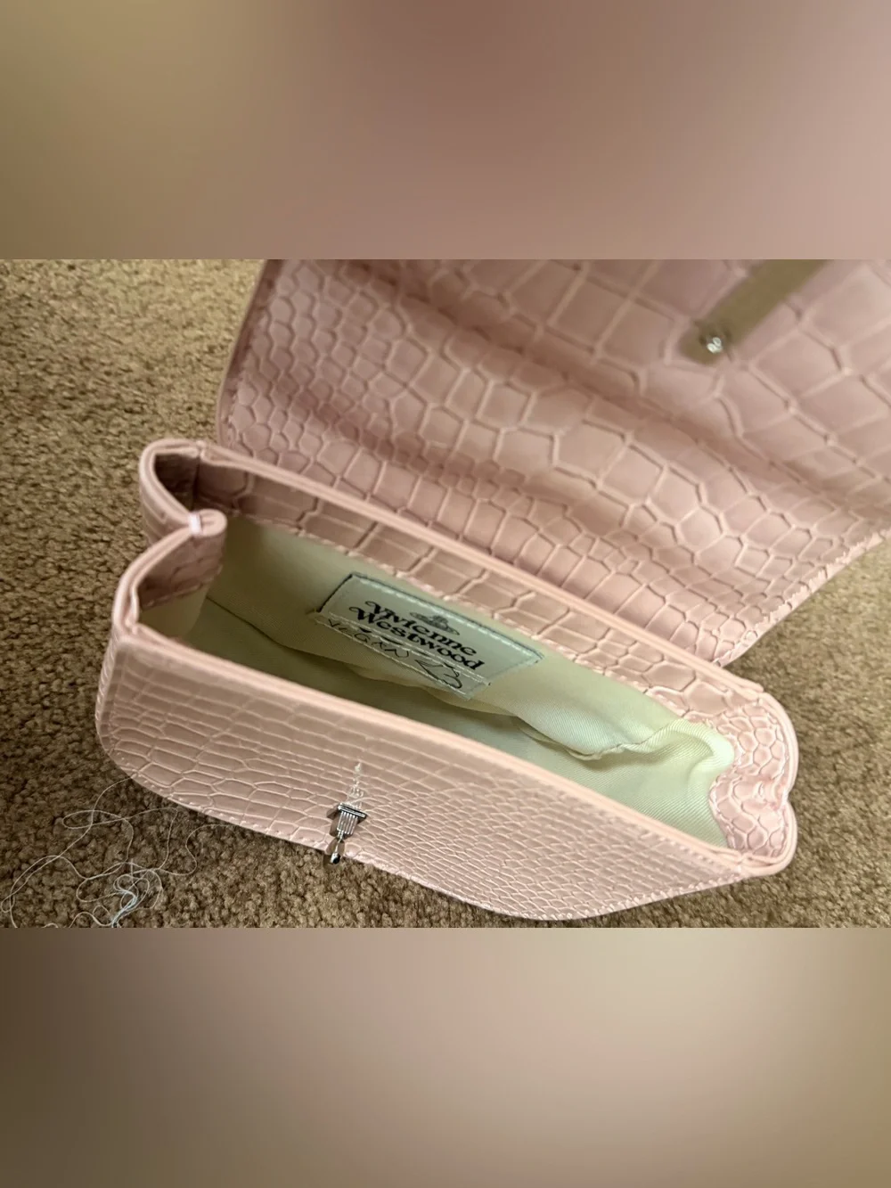 Vivienne Westwood Sofia Mini Pink Croc Vegan Leather Shoulder Bag
